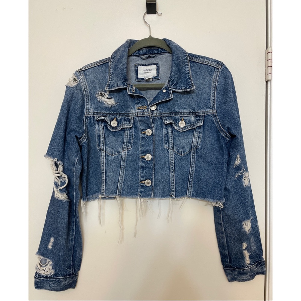 Cropped Distressed Jean Jacket - image 1